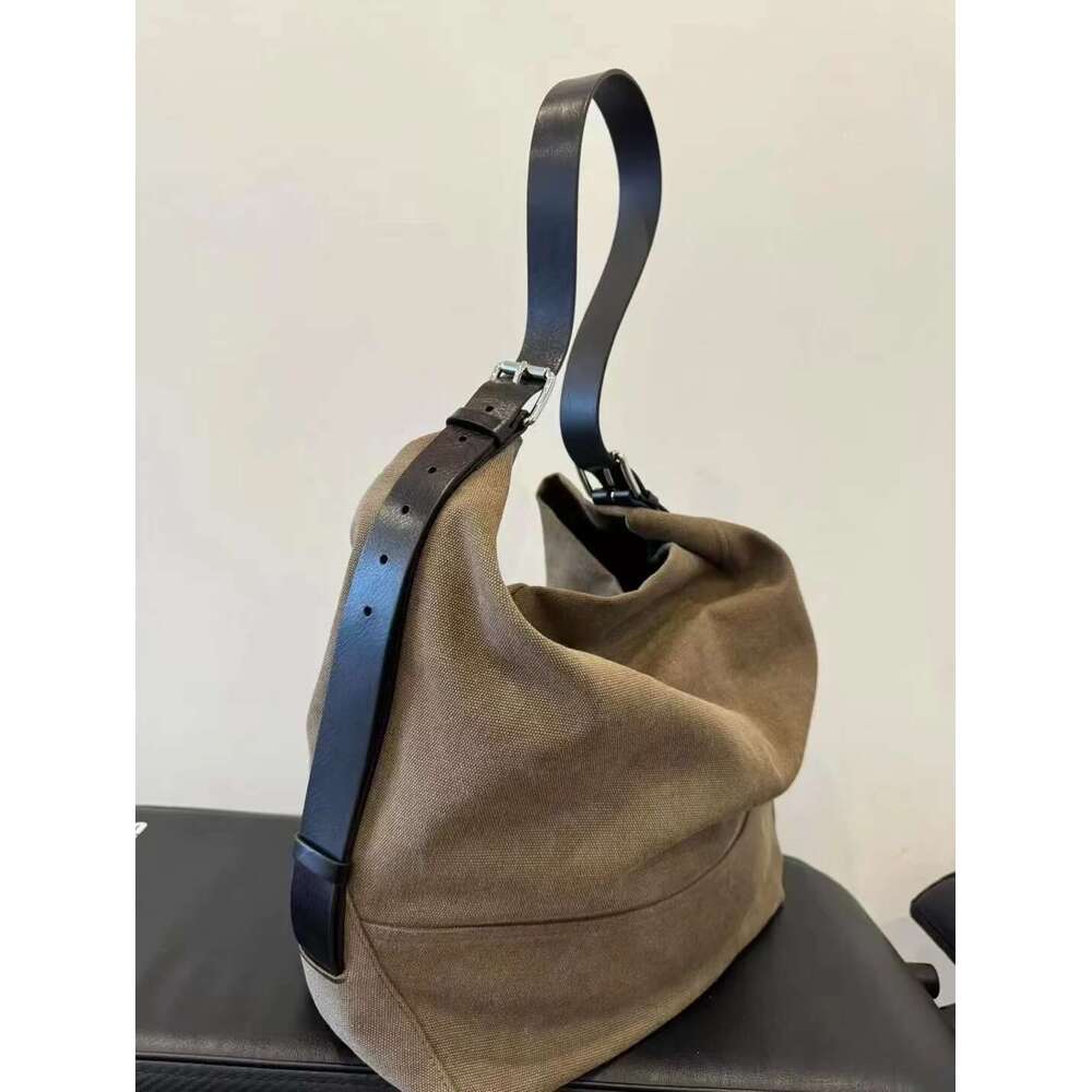 2025 Trendy New Lazy Unisex Large Capacity Textured Canvas And Cowhide Shoulder Crossbody Bag For Women Tote