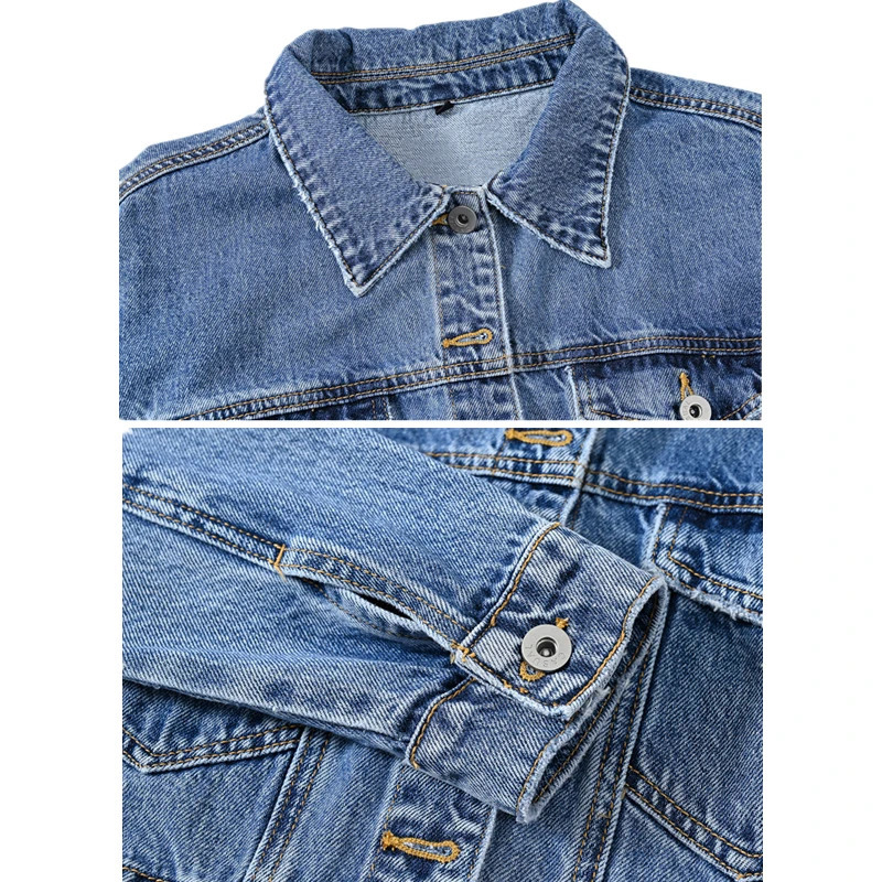 Womens shorts denim jacket fashionable casual coat black lapel single breasted long sleeved womens S M L XL XXL 250409