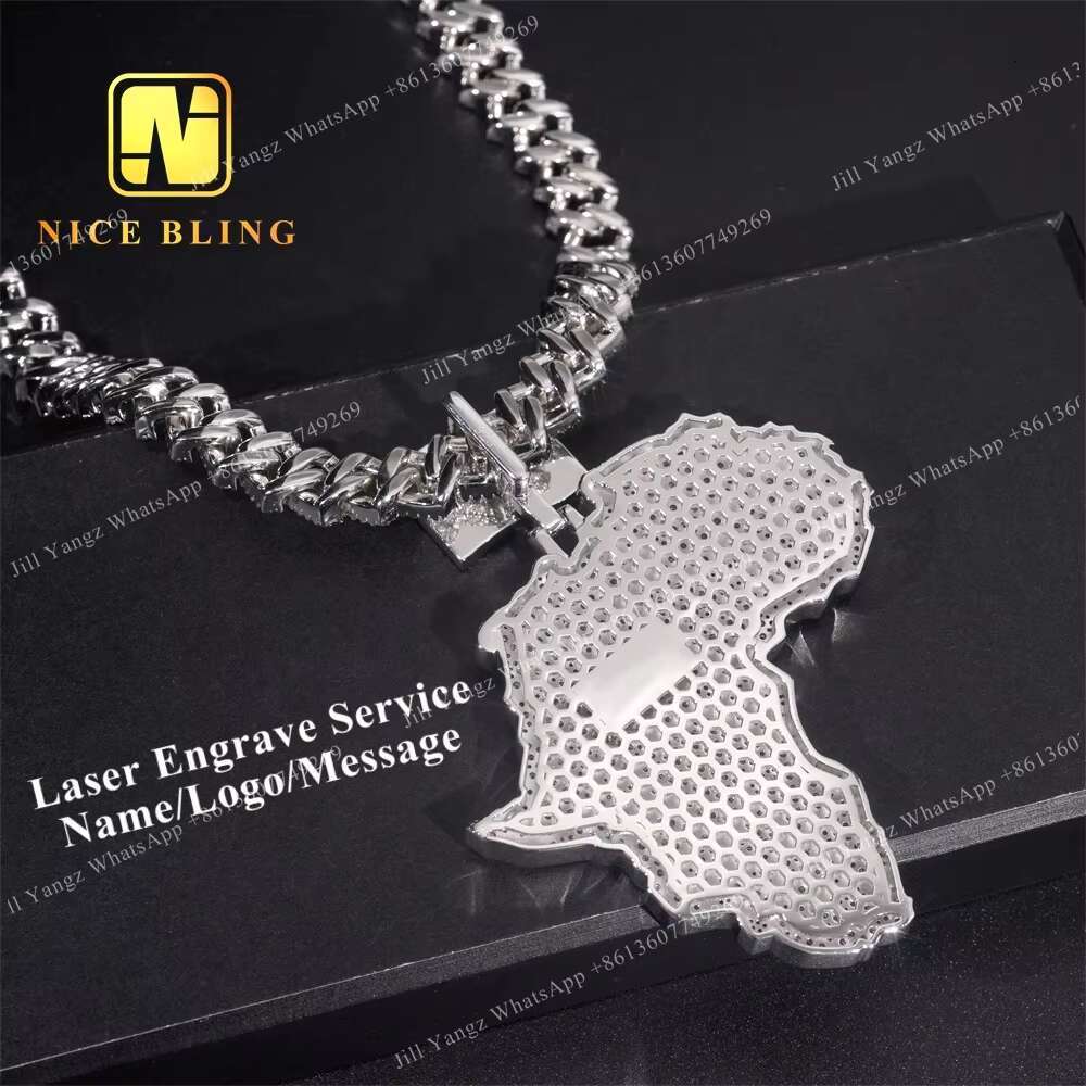 Fine Jewelry Moissanite African Map Pendant 925 Hip Hop Rapper Iced Out Pendant Moissanite Pendant