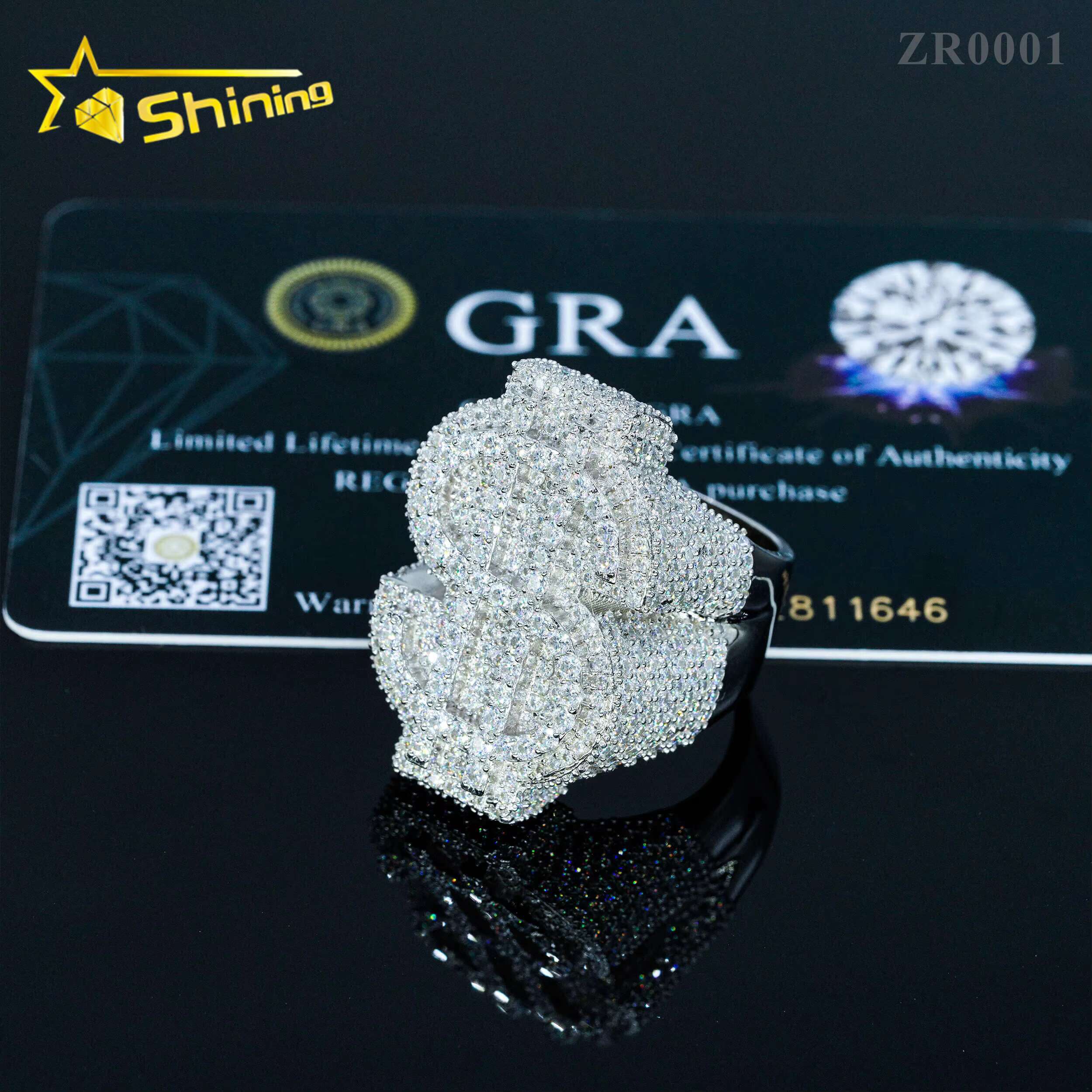 Shining Jewelry Iced Out Us Dollar Design Ring Custom 925 Sterling Silver Hip Hop Moissanite Ring Luxury Men Jewelry