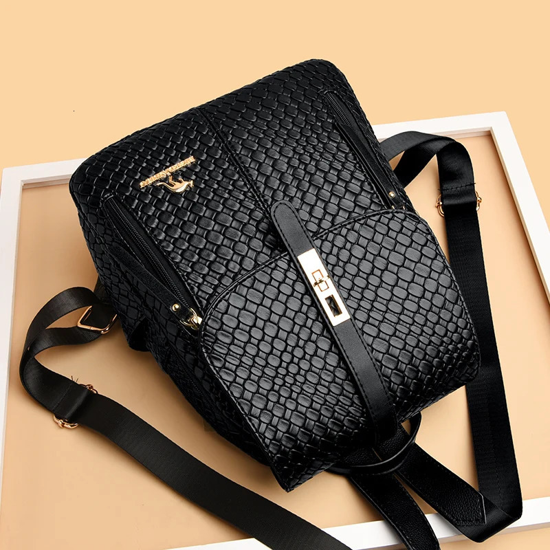 Women Leather Backpacks for Girls Sac A Dos Casual Daypack Black Vintage Backpack School Bags for Girls Mochila Rucksack 250407