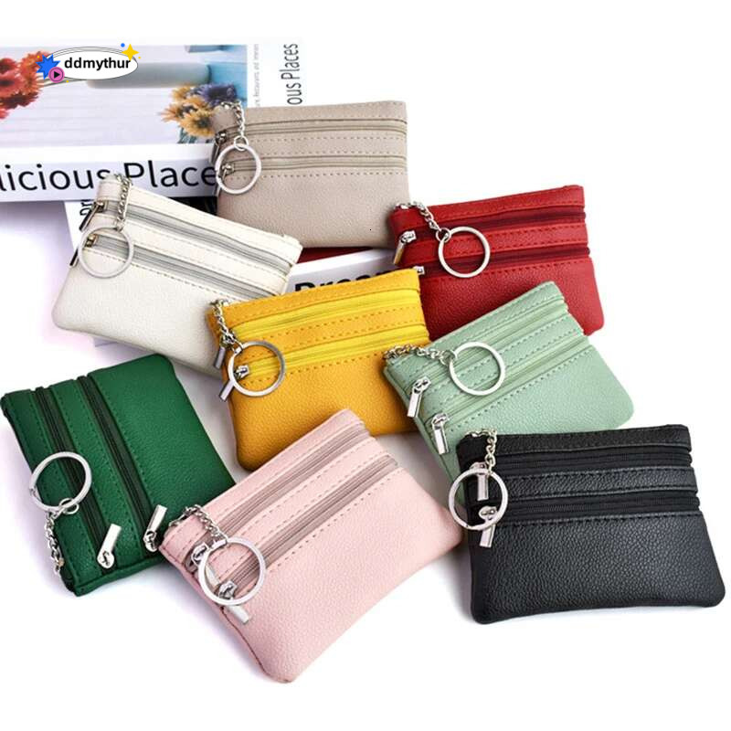 1Pc Various Styles Leather Women's 3 Zippers Coin Wallet Keychain Card Cash Holder Change Purse ddmythur