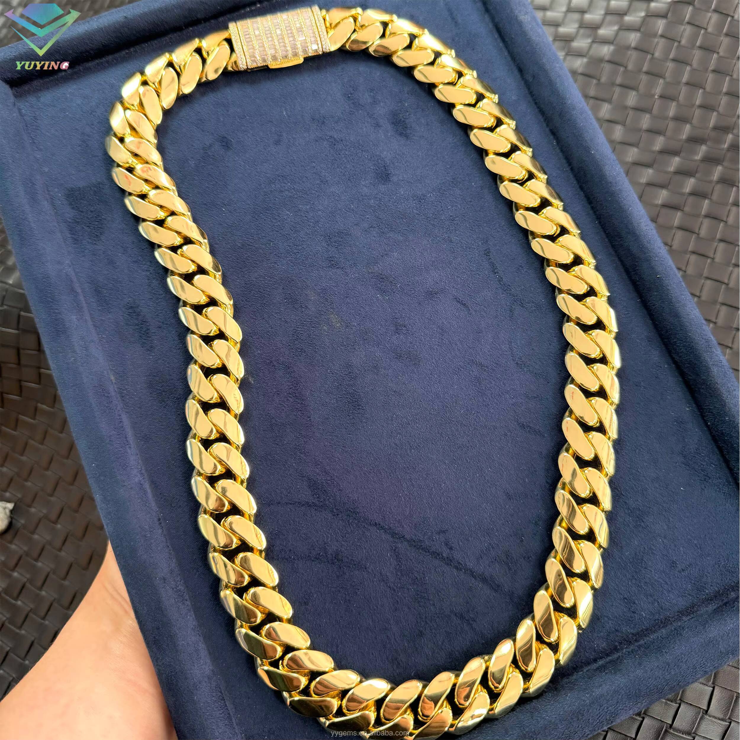 Hip Hop Men Jewelry 925 Solid Silver Moissanite Diamond Clasp 18k Gold Plated Rope Chain Necklace Cuban Link Chain