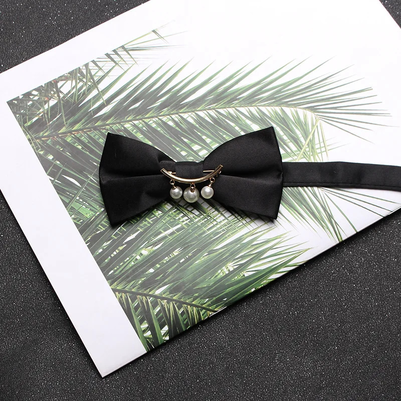 High quality Business White Mens Wedding Groom Mens Business Black Personalized Diamond Bow Pearl Feather 250407
