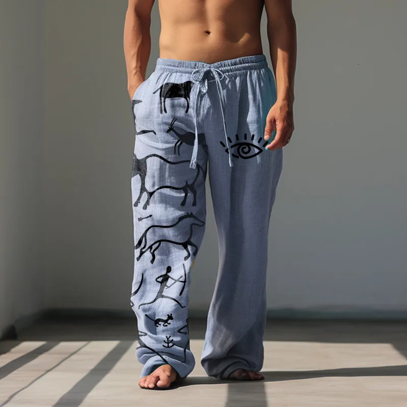 Mens Summer Fashion Casual Beach Pants Wide Leg Pants Hawaiian Style 3D Printed Wide Leg Pants 250408