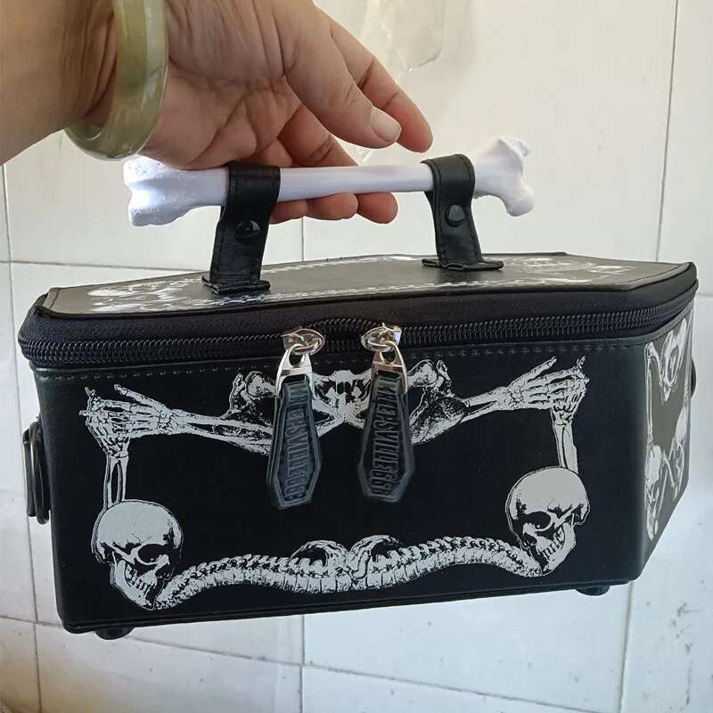 Trend Punk Style Skeleton Coffin Gothic Bat Single Shoulder Black PU Leather Purse Crossbody Bag
