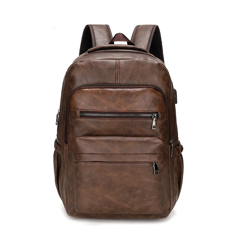 High Quality USB Charging Backpack Men PU Leather Bagpack Large Laptop Backpacks Male Mochilas Schoolbag For Teenagers Boys 250407