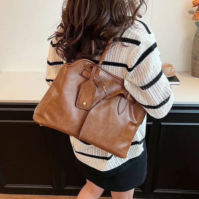 PU Leather Retro Tote Bag For Women Winter Trend New Fashion Y2k Handbags Females Travel Shoulder Crossbody Bags
