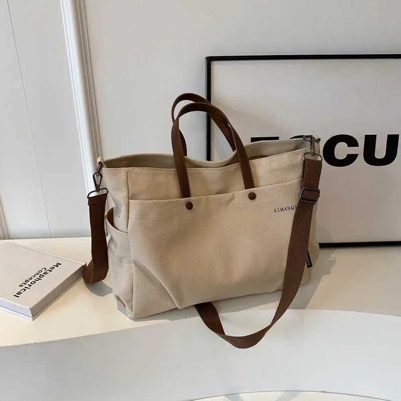 Sewing Thread Large Capacity Canvas Wens Tote Bags Zipper Versatile Ladies Crossbody Bags 2025 New Solid Bolsas Femini Z250409