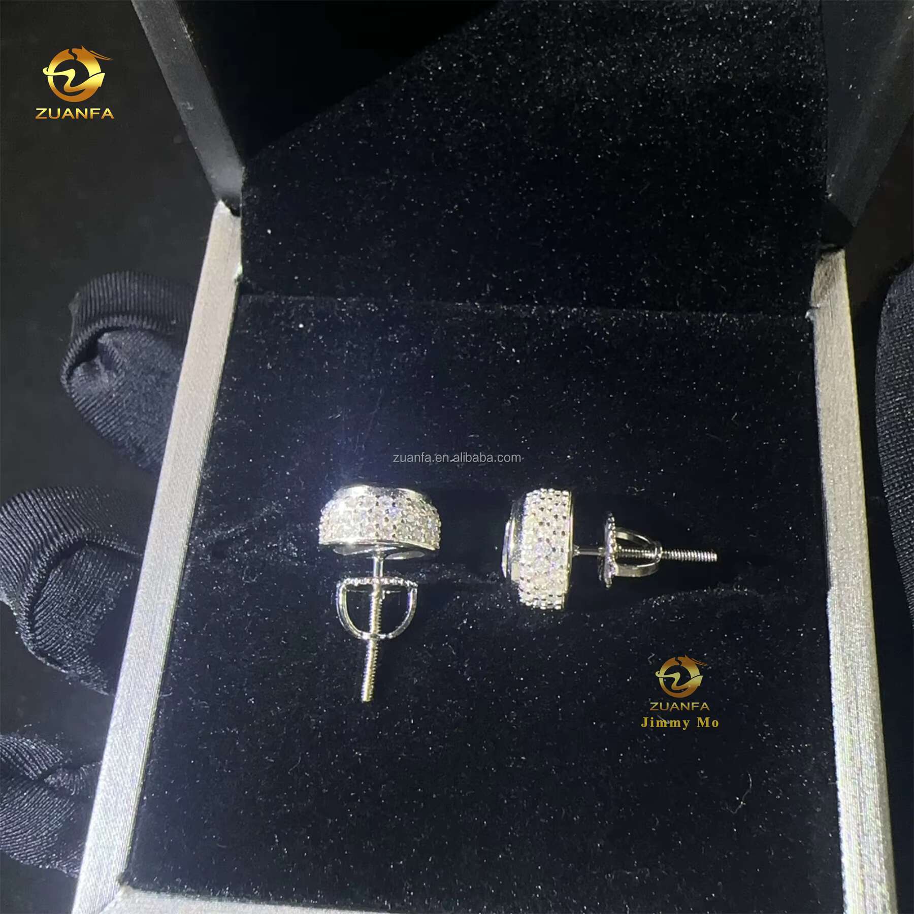 Elegant Style GRA Certificate Hip Hop Earring Circle Crescent Shape Fashion Iced Out Moissanite Diamond VVS1 Stud Earrings Man