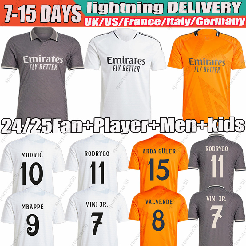 camiseta madrids 24/25 Season real kits MBAPPE BELLINGHAM VINI JR RODRYGO Soccer jerseys Valverde Endrick Tchouameni MODRIC Arda Guler 2025 adults kids kit