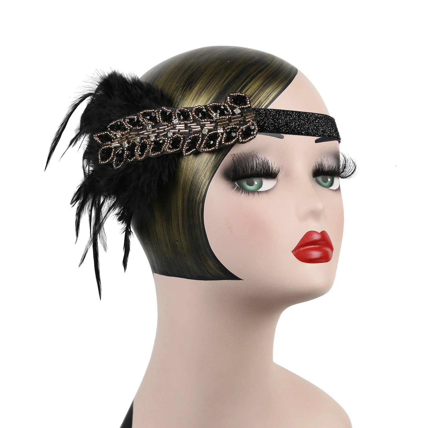 Roaring 20s Black Feather Headband 1920s Flapper Headpiece Women Costume Headwear Great Gatsby Party Hair Accessories 250409