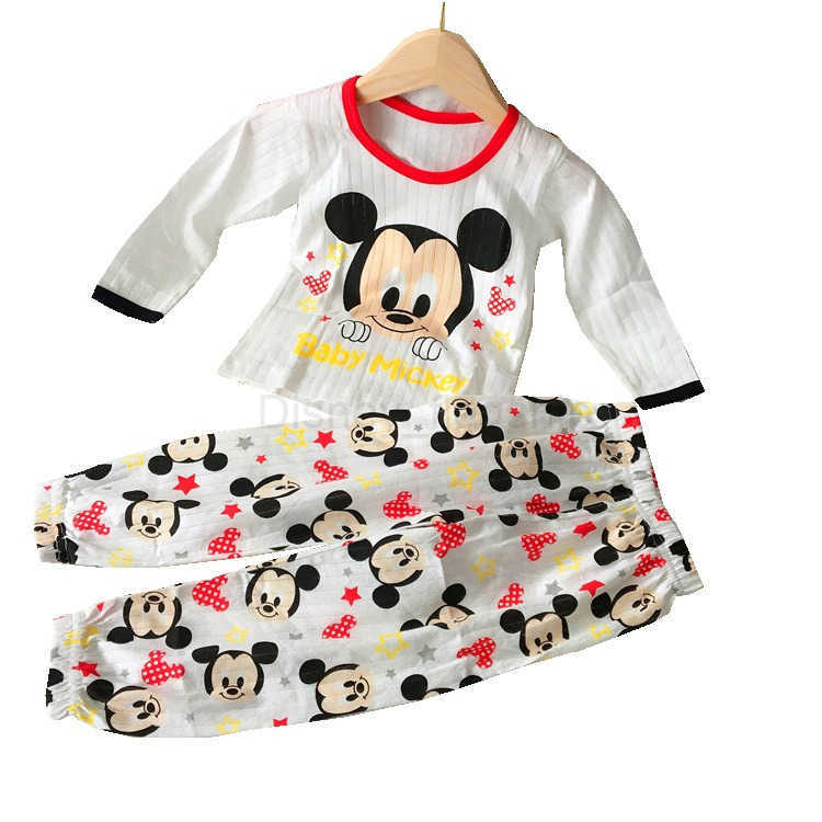 Disney 2025 New Childrens Wear Breathable Cotton Long Sleeve Thin Air Conditioning Clothing Childrens Set Home Clothes Sleepwear ShortXJ250409