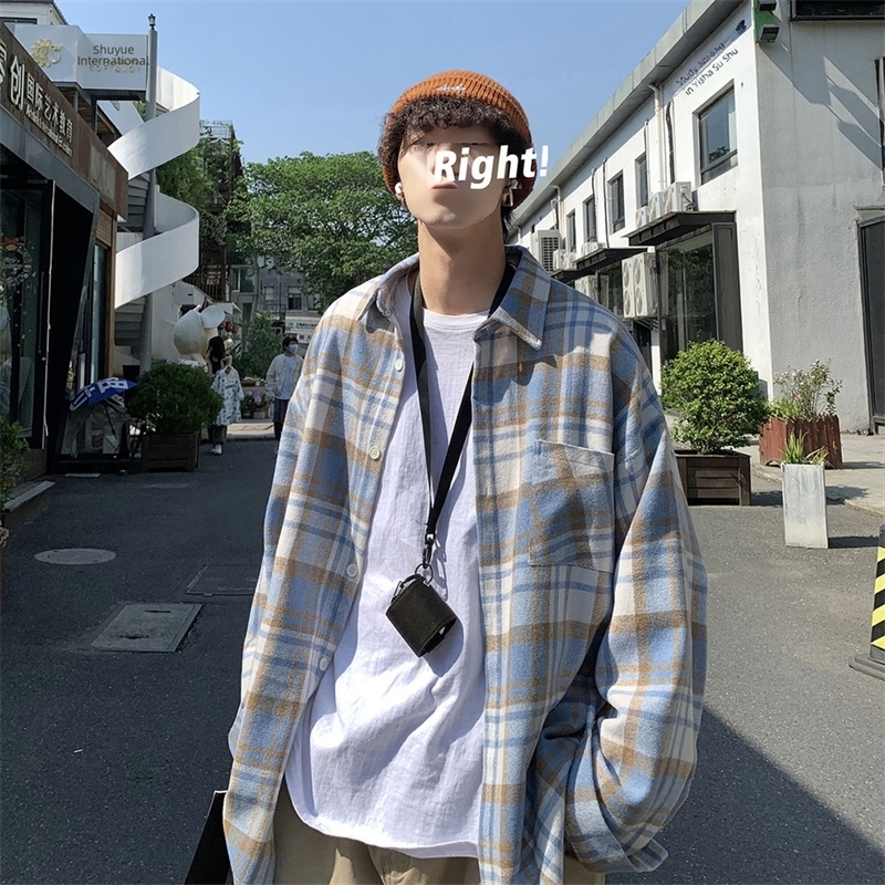 Green Woolen Plaid Shirt Long Sleeve Mens Casual Sensibility Jacket Autumn/winter British Style Mens Fashion 250409