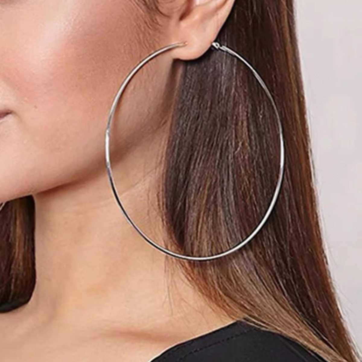 Stainless Steel Big Womens 20mm to 90mm Smooth Circle Hoop Earrings Exaggerated Statement Large Hoops Ear Round Loop Ring Z250408