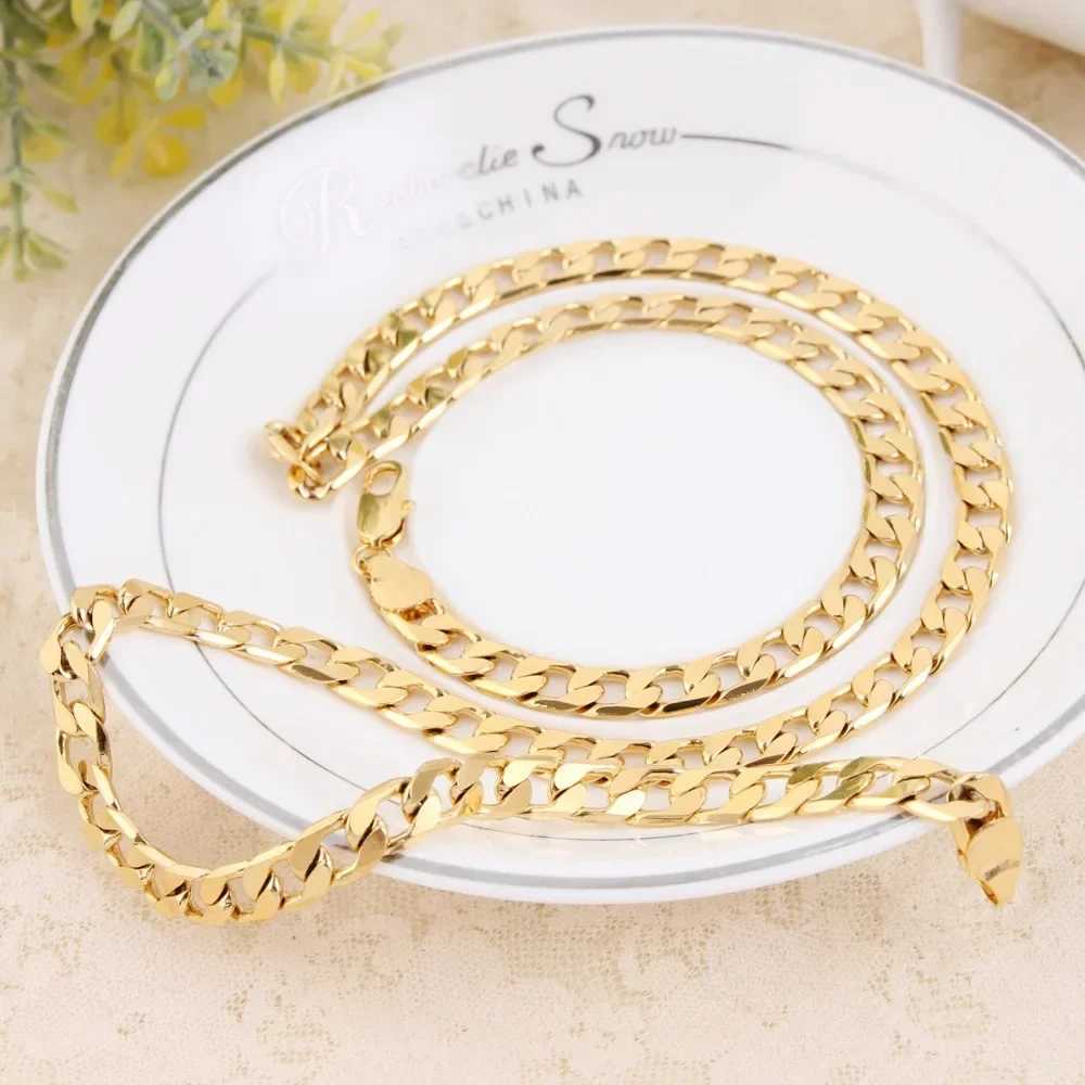 Wholesale 925 sterling silver 18K solid color classic 6MM chain bracelet necklace for women and mens wedding jewelry set Y250408