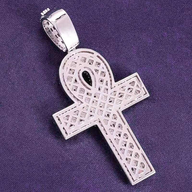 Hip Hop Iced Out Bling 925 Sterling Silver Pass Diamond Tester VVS Moissanite Baguette Ankh Cross Pendant for Men Women