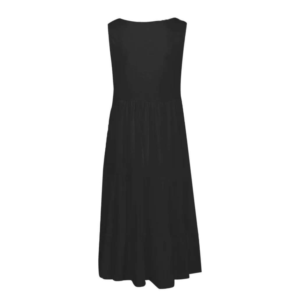 Dongdumaoyi Women Boho Beach Dress Summer Spaghetti Strap Solid Color Loose Vacation Cami Ladies Cotton Tshirt Tank Sundress