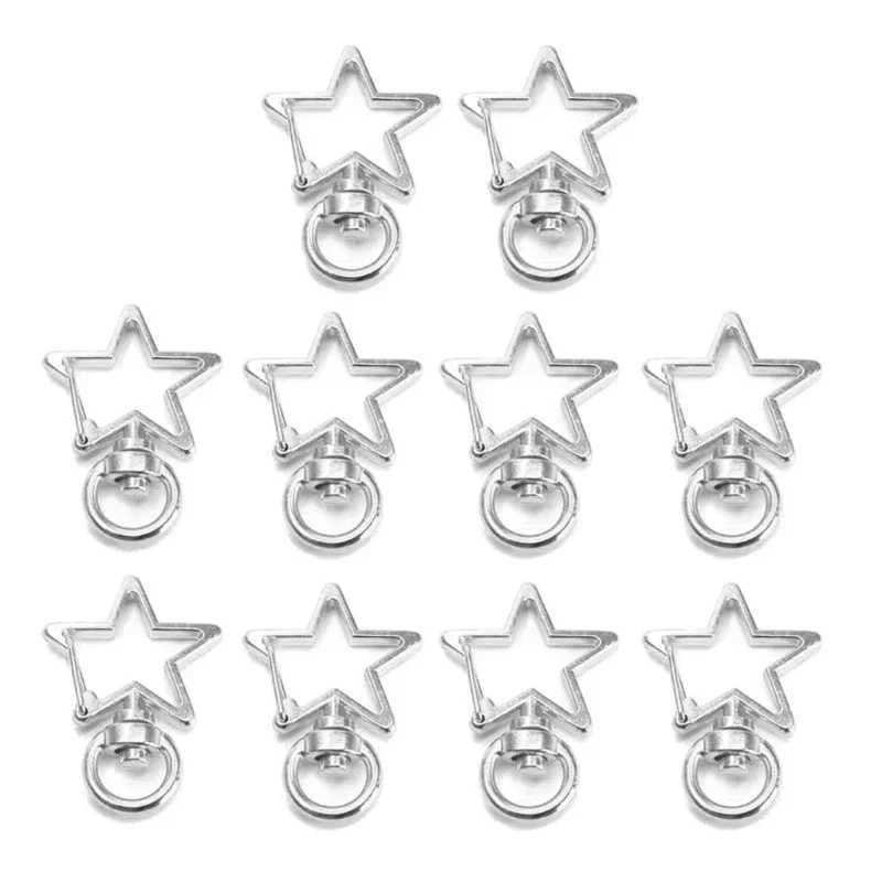 10 sets of metal lobster Cl buckle star shaped keychains/month hook hanging rope clips DIY jewelry making keychainsXJ250409