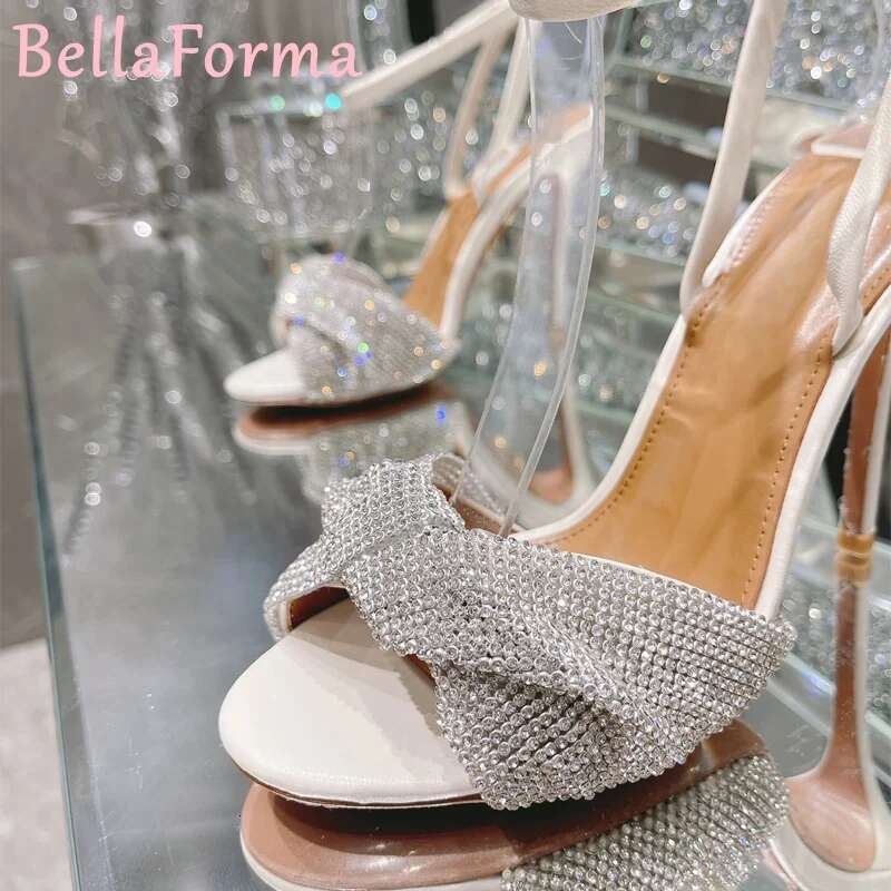 Women's Rhie Pleat Mesh Fish Mouth High Heels Sexy Elegant Banquet Wedding Formal Ocn Stiletto Sequins Sandals