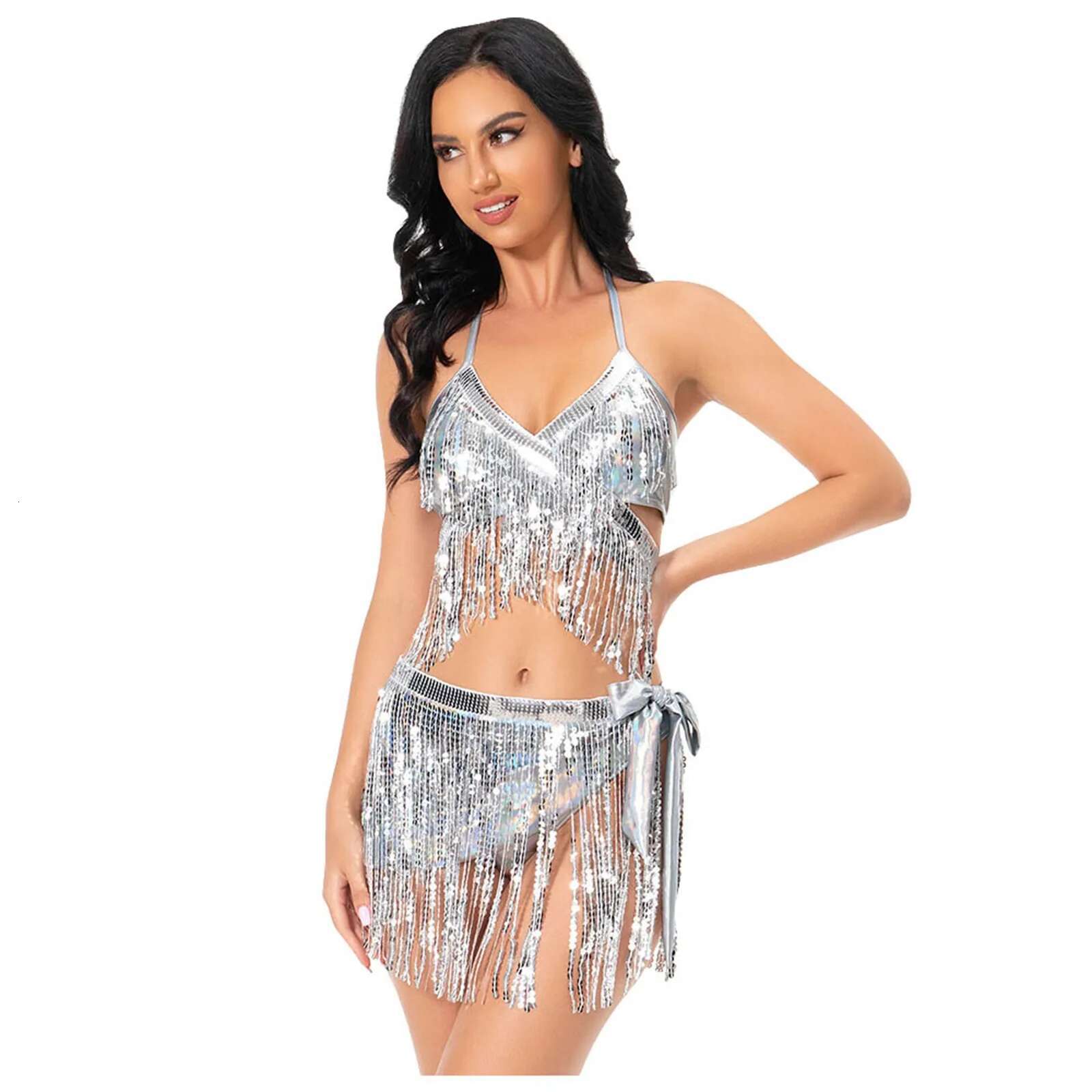 Dongdumaoyi Sparkling Adult Women Belly Dance Costume Set Oriental Dancing Wear Hip Scarf Stage Tassel Performance Suit Bra Belt Skirt
