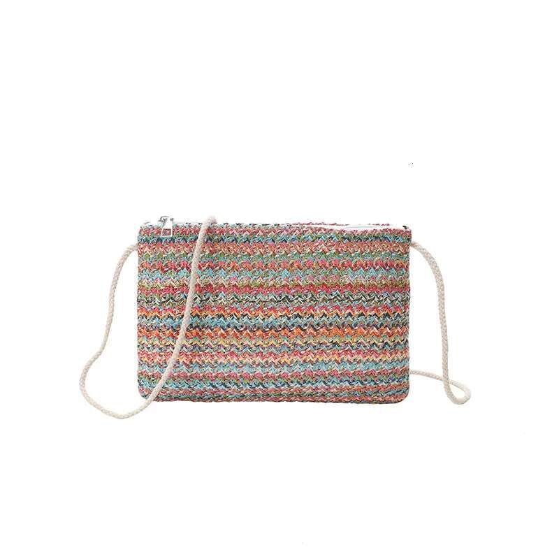 5Pcs Shoulder Bags Women Straw Colorful Square Large Capacity Beach Crossbody Bag Mix Color