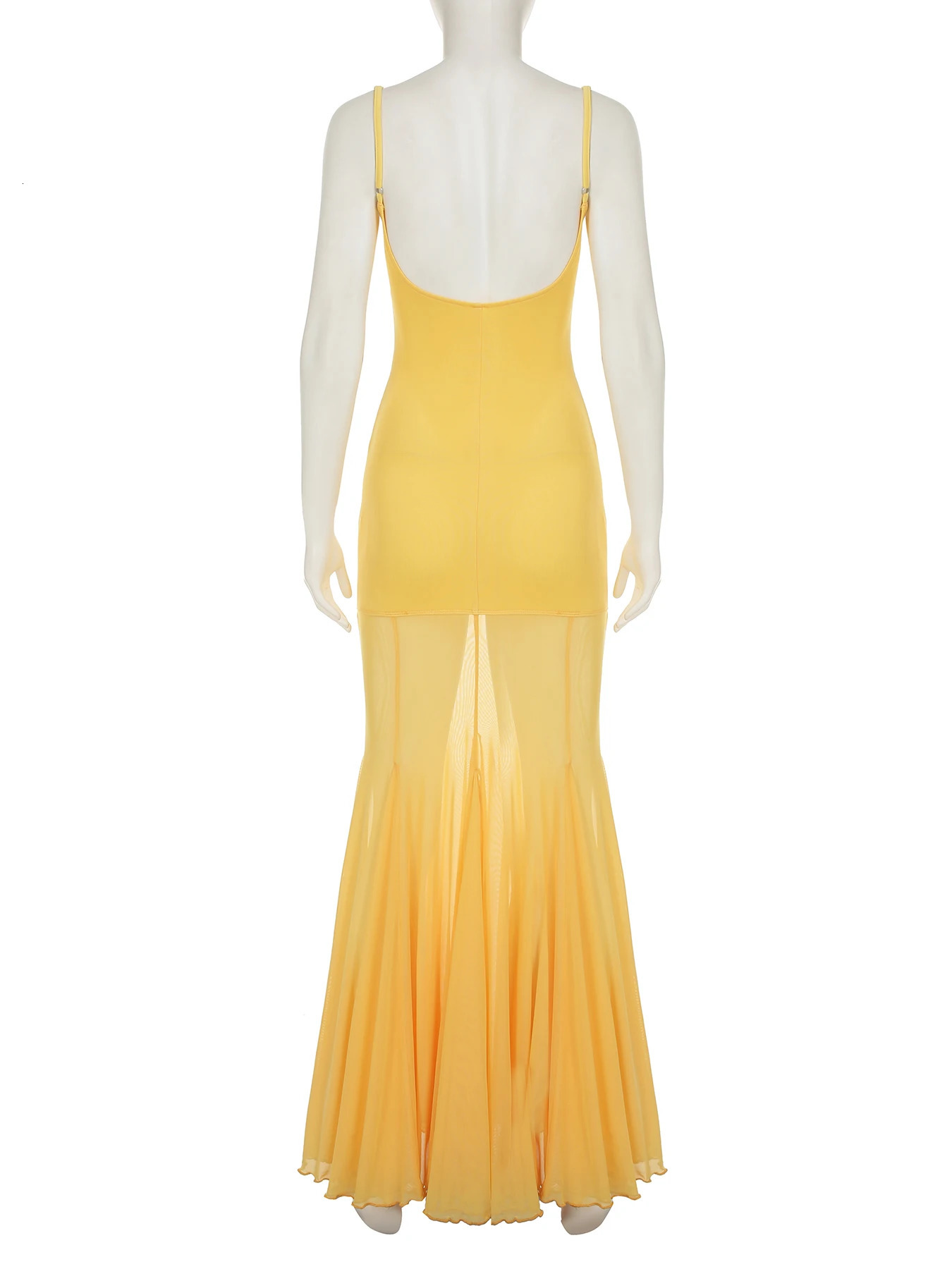 IAMSURE Holiday Hollow Horn Dress Beach Style See Through Sexy Slim Slant Neck Sleeveless Womens Long 250409
