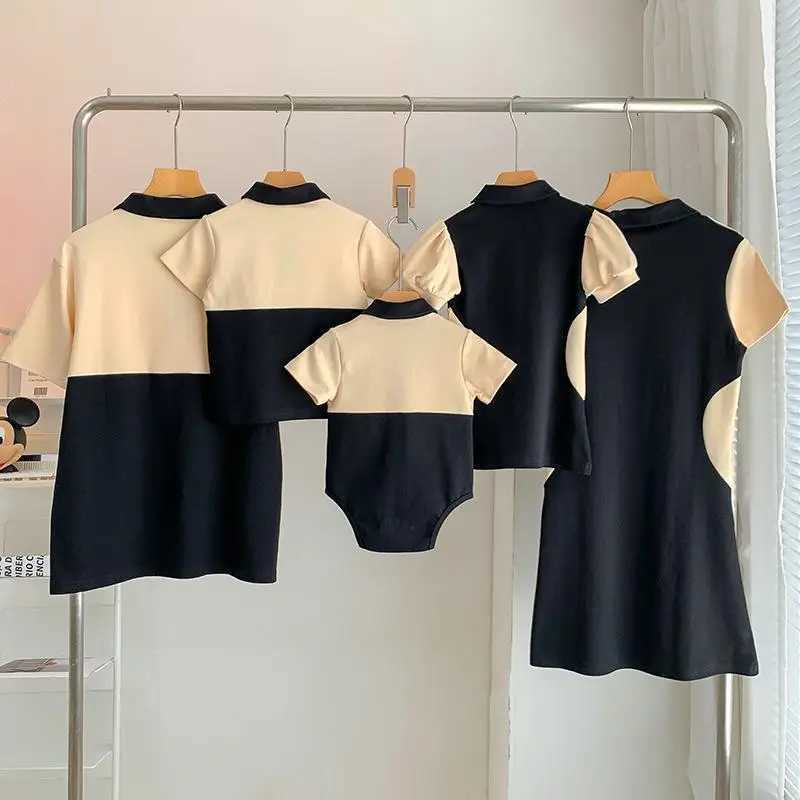 Parents and childrens summer clothing 2023 new three color apricot tree exotic mother daughter dress father daughter T-shirt S2548