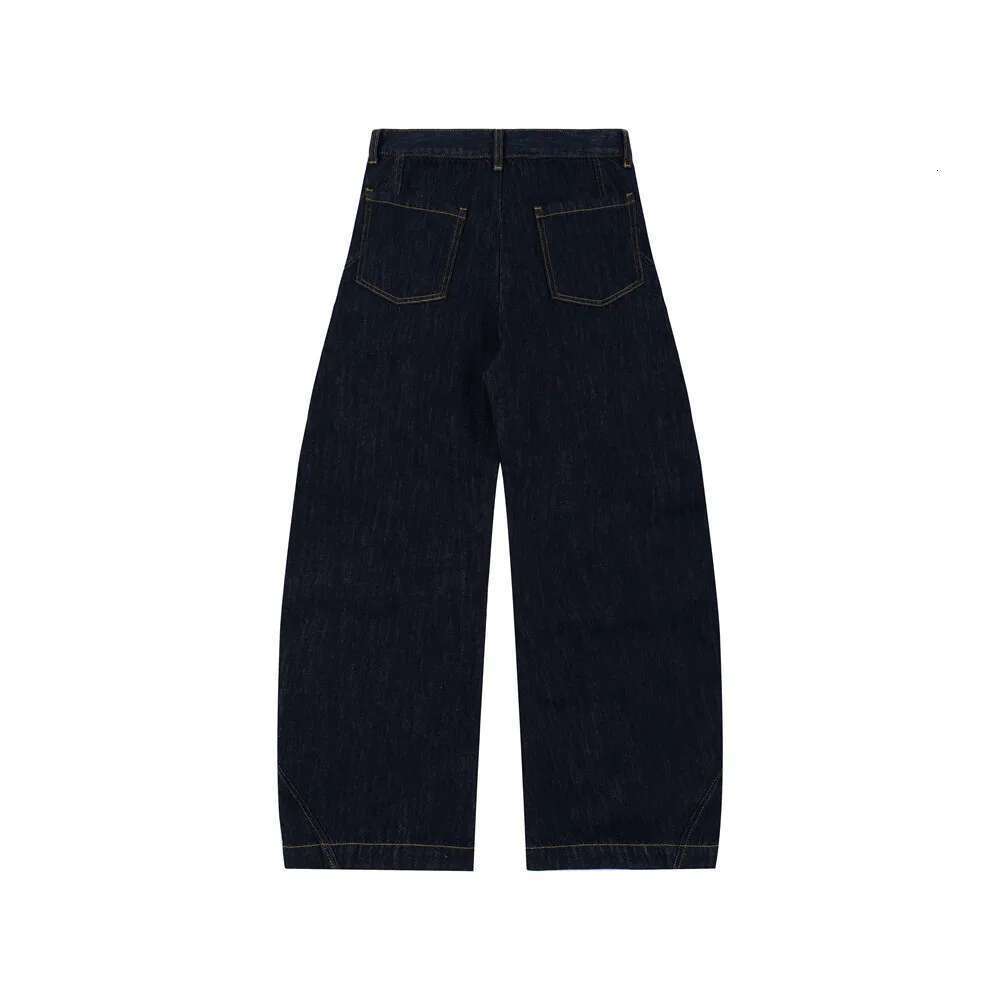 Spliced Pocket Denim Pants Mens Top Solid Color High Street Loose Wide Leg Washed Jeans Men