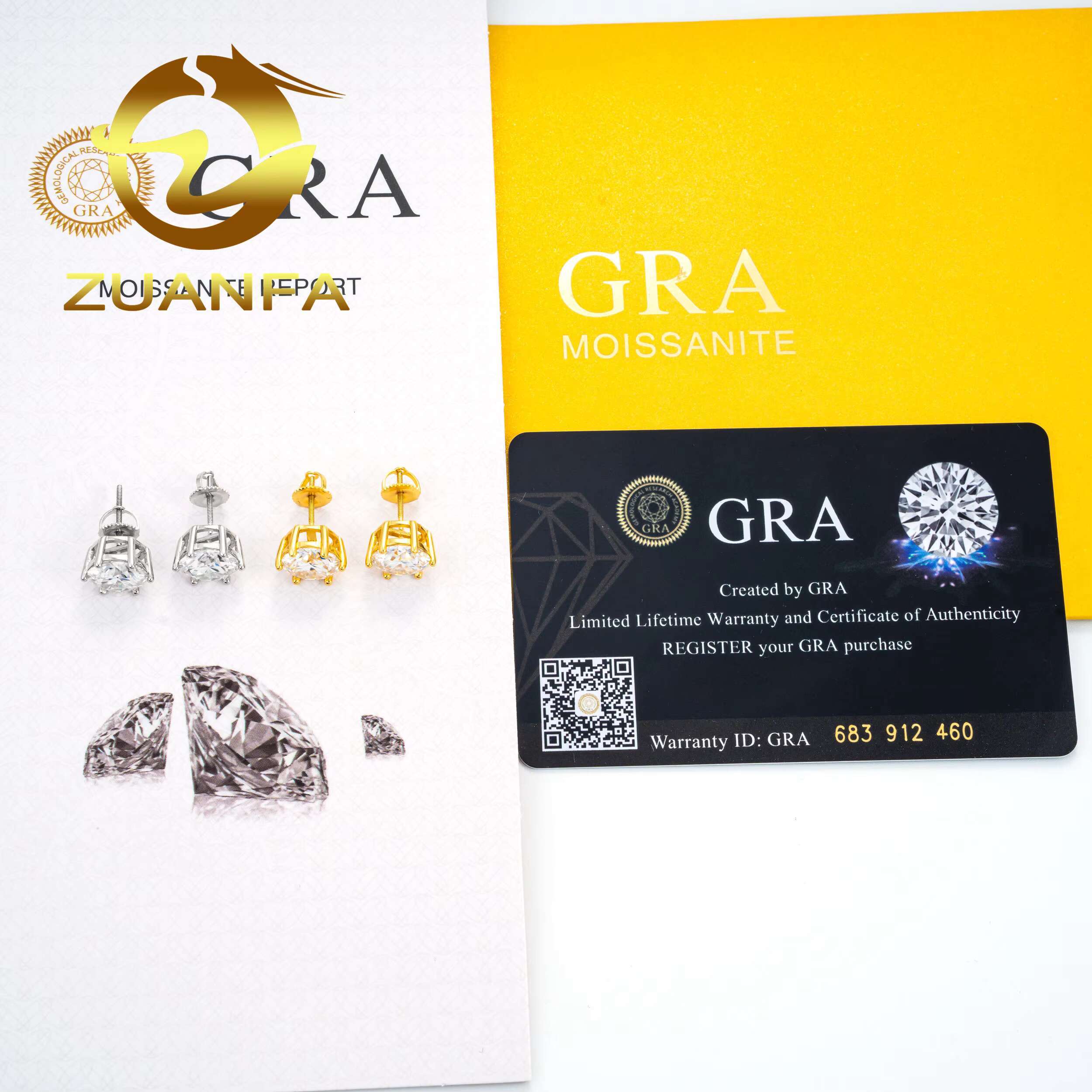 Dropshipping Zuanfa Fine Moissante Jewelry Sterling Silver 925 Gold Plated Screw Back GRA Moissanite Stud Earring