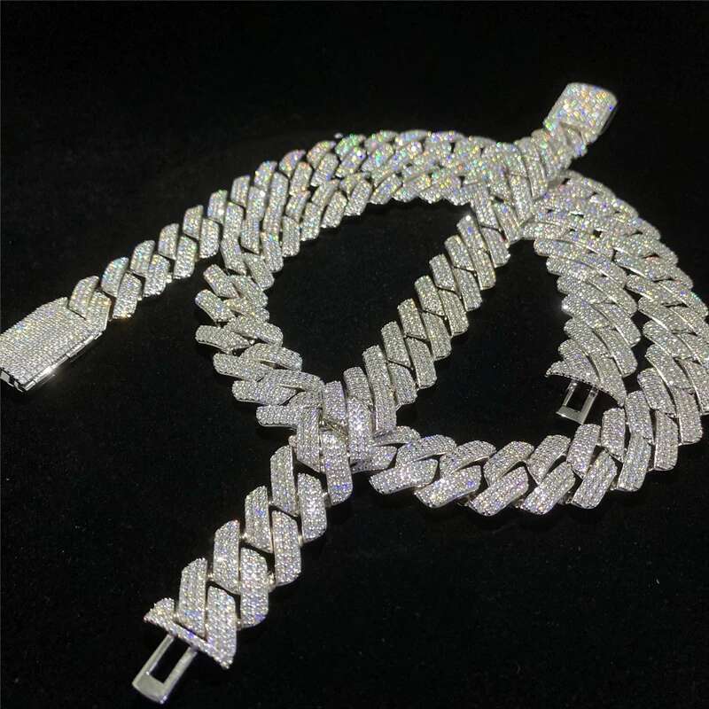 18mm 20mm Moissanite Iced Out Diamond Cuban Chain Necklace 925 Sterling Silver Hip Hop Necklace Miami Cuban Link Chain