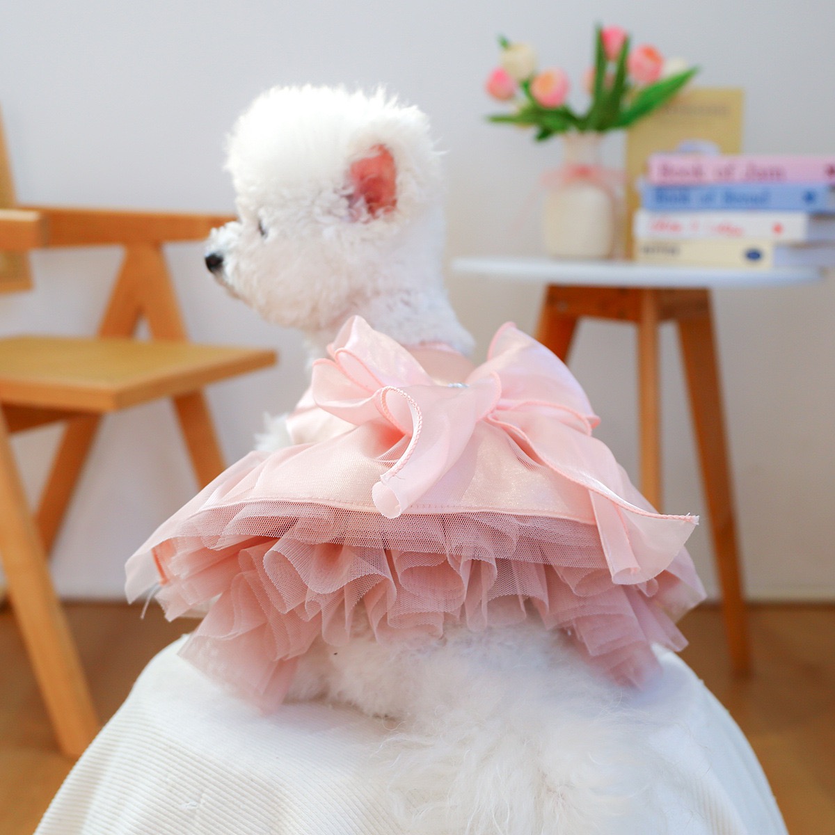 Fancy Dog Dress , Embroidered Dog Wedding Dress, Bow Puppy Clothes for Small pet Girl Multi-Layer Lace Cat Outfit wedding pink