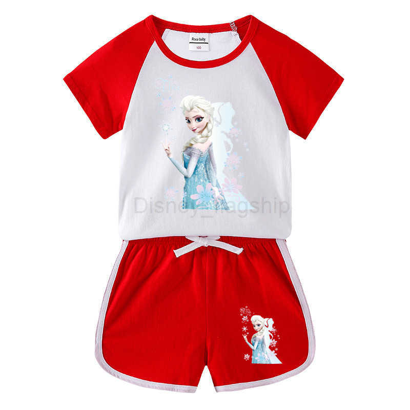Disney Snow and ice childrens suit summer new baby hot pants short sleeve T-shirt shorts casual sports two piece suitXJ250409