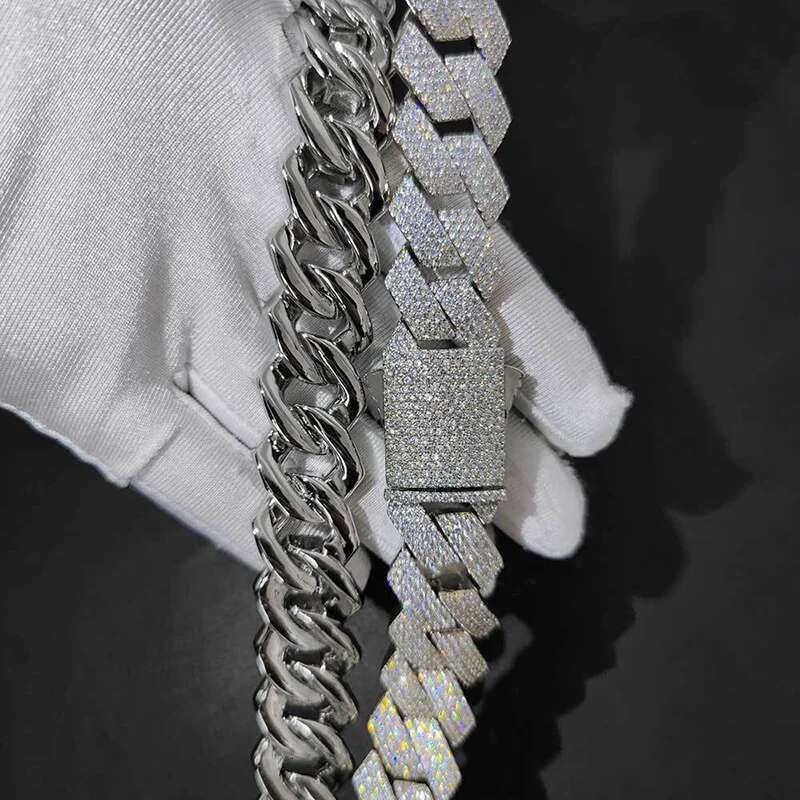 HIP Hop 4 Rows CZ Stone Paved Bling Iced Out 19mm wide Solid Rhombus Cuban Link Chain Necklace for Men Rapper Jewelry