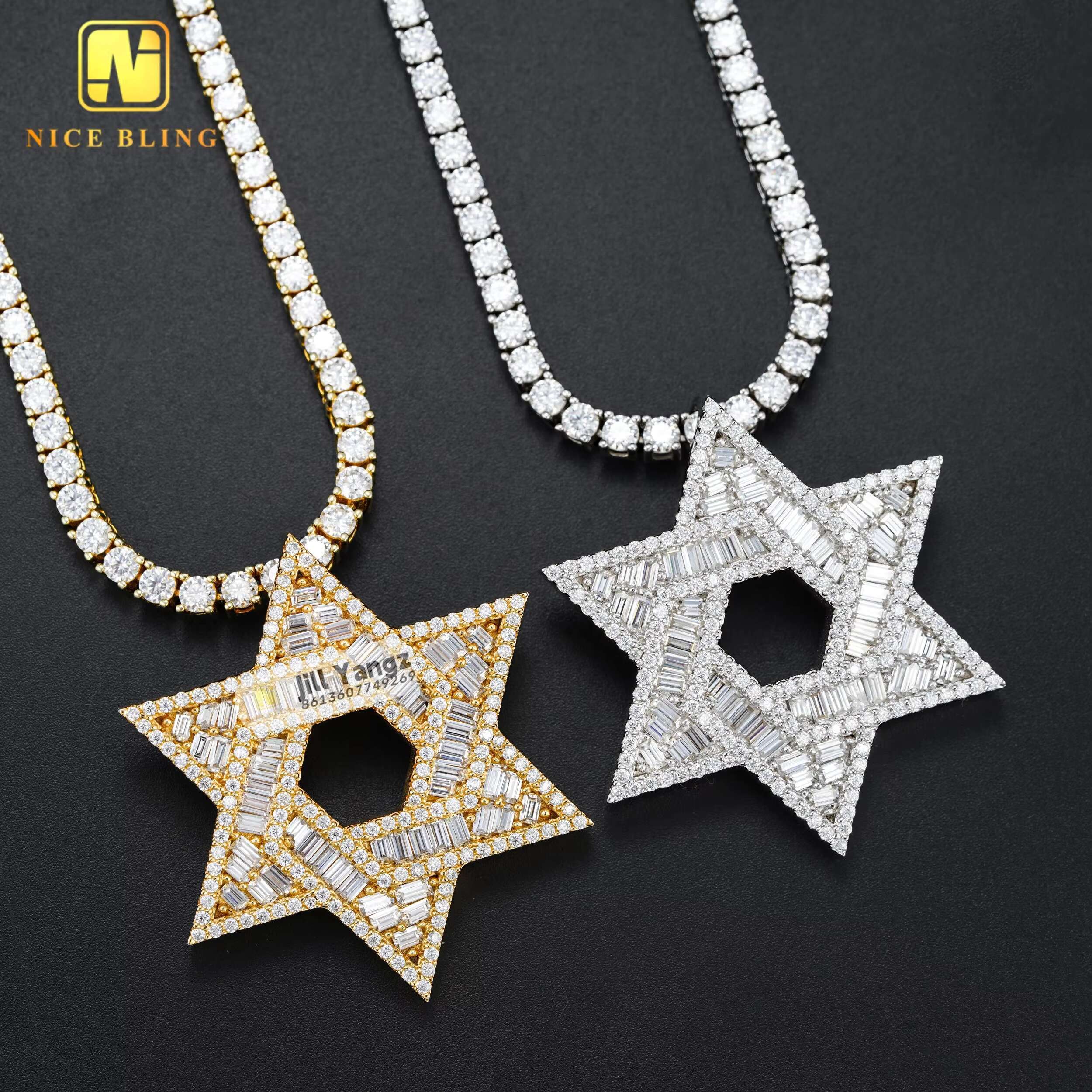 Je Star of David Pendant Charms Pentagram Custom Jewelry Manufacturers Baguette Cut 925 Moissanite Hip Hop Rock Gifts Idea