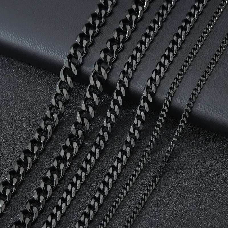 Stainless Steel Cuban Chain Necklaces For Men Women 3.5MM 5MM 7MM Black Gold Color Solid Curb Link Chain Punk Fashion Jewelry