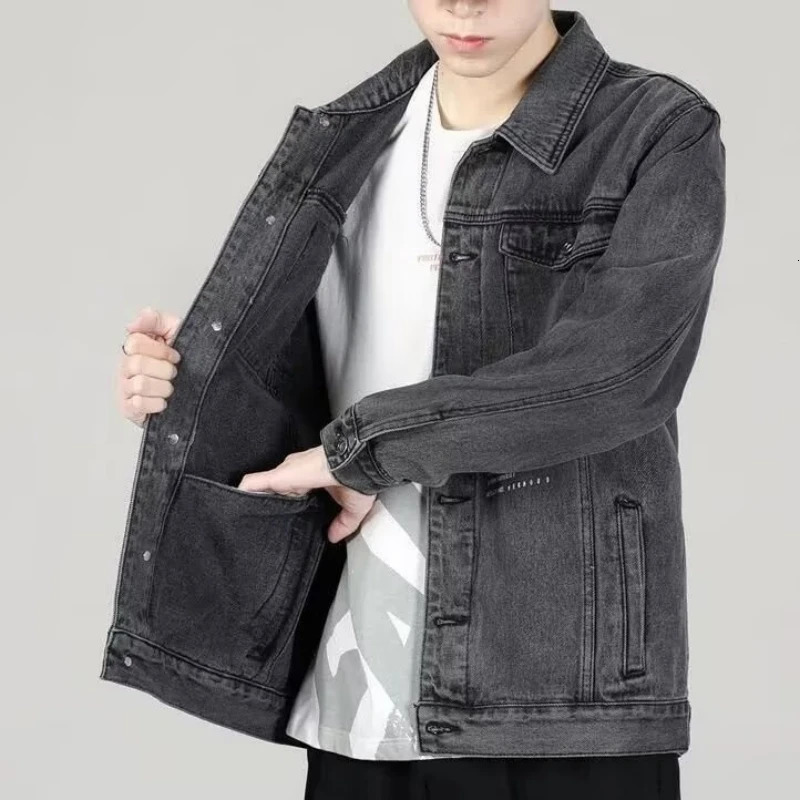 Mens black denim jacket autumn mens Jens clothing punk rock shirt workwear 250409