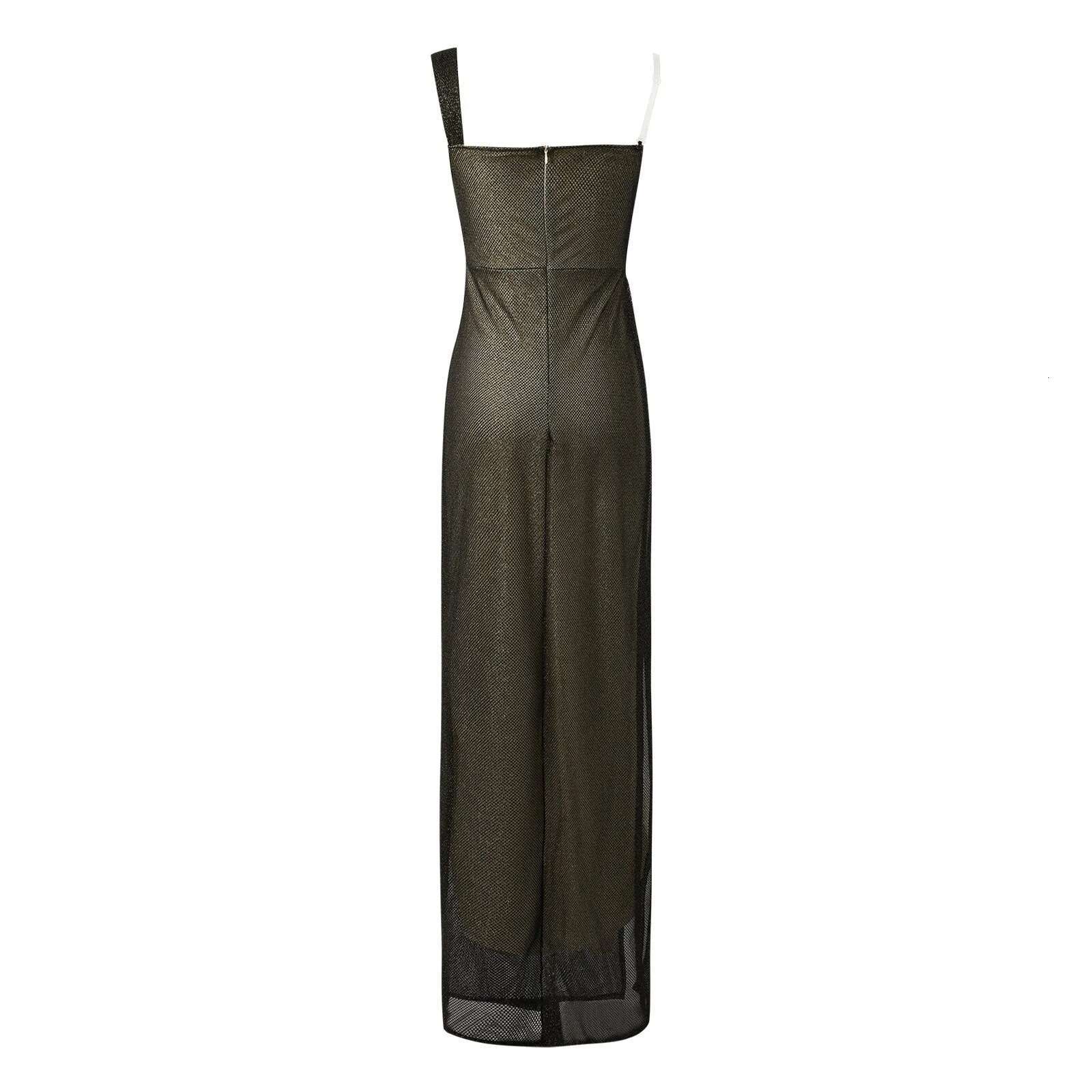 Dongdumaoyi Club Party Sequin Long Dress Fashion Asymmetric Slim Off Shoulder Ladies Sexy Sleeveless Hollow Out Cocktail