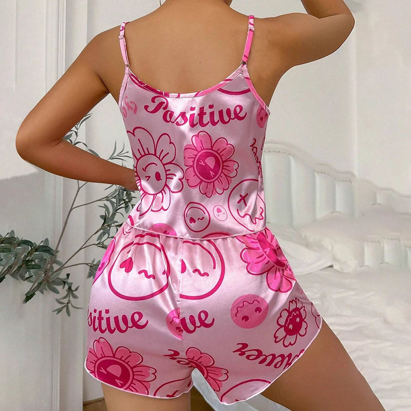 Womens Pajama Set Summer Sexy Vneck Home Clothing Satin Shorts 2piece Casual 250409