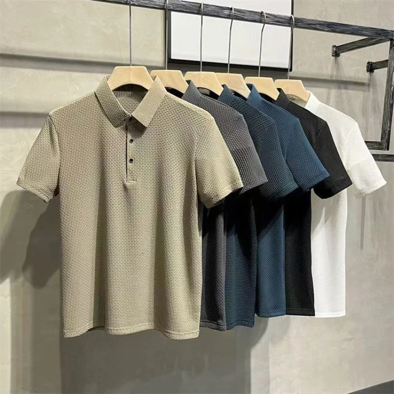 Business Casual Sweat-absorbing Top Clothes Summer Mens Short Sleeve T-shirt Ice Silk Cool and Breathable POLO Shirt 250407