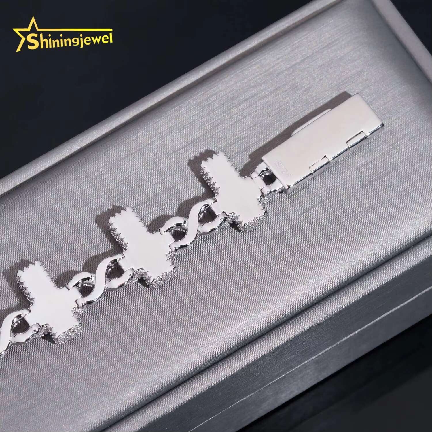 Luxury Bling Baguette Moissanite Cross Infinity Link Chain Sterling Silver 925 Iced Out Jewelry Moissanite Diamond Bracelet