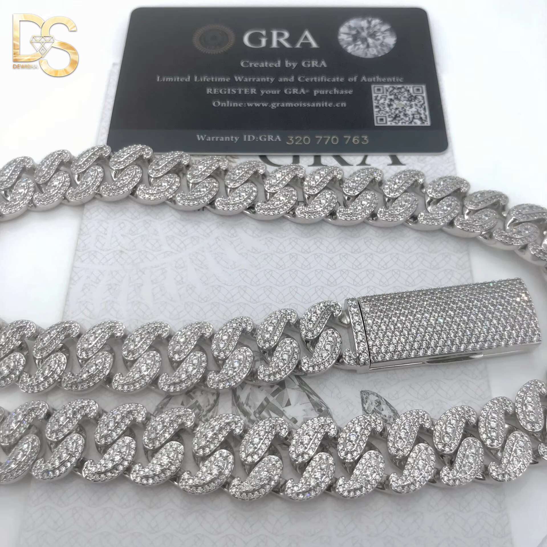 Luxury Hip Hop 18IN 20IN S925 Silver Plated VVS Moissanite Necklace Men Iced Out Cuban Link Chain