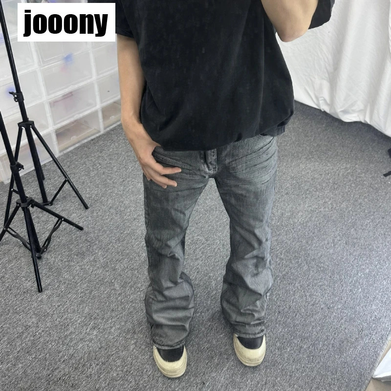 Harajuku Washed Retro Straight Wide Leg Denim Pants Versatile Mens High Street Baggy Casual Shining Jeans Spring Autumn 250408