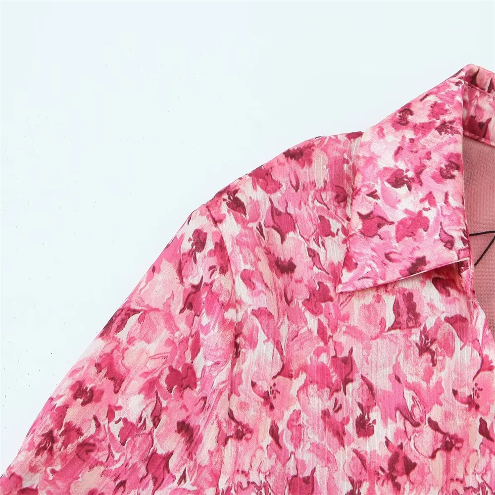 PB ZA Pink Flower Printed Womens Long sleeved Dress with Vneck Belt and Flame Bottom Fashionable Fashion 250409