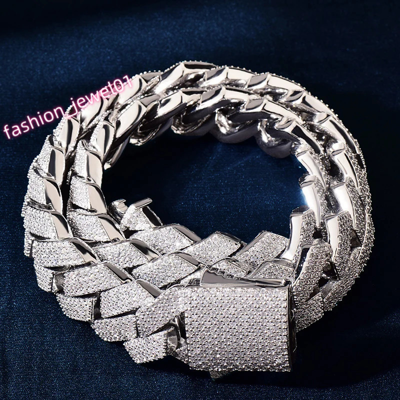 Hip Hop 4 Rows 5A+ CZ Stone Bling Iced Out 20mm Big Heavy Solid Rhombus Cuban Link Chain Necklace for Men Rapper Jewelry