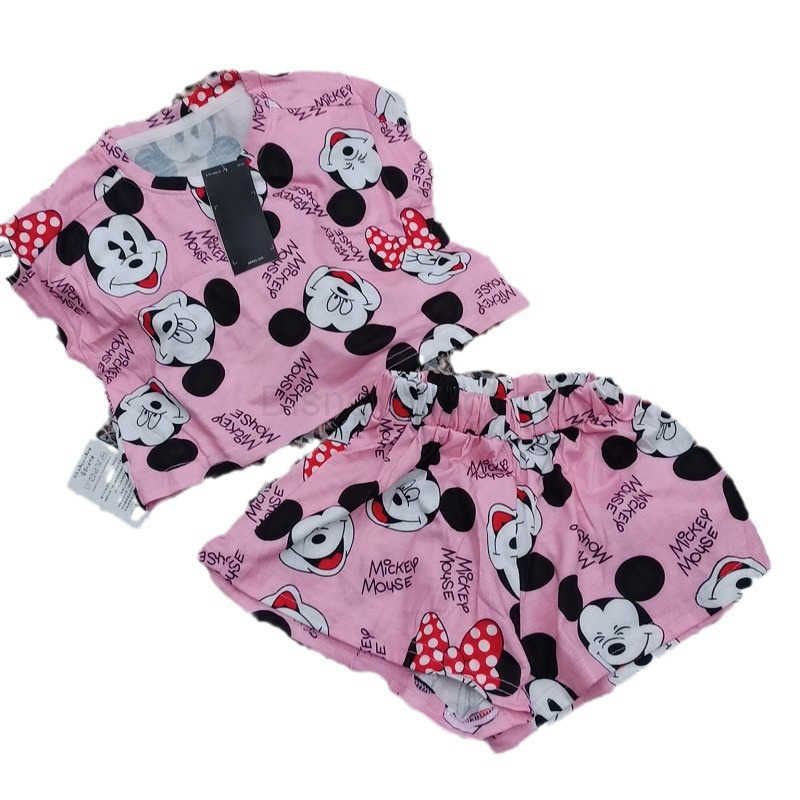 Disney Boys and Girls Full Print Mickey Short Sleeve Set 2024 Summer Korean Edition New Fashionable Two piece Set for Boys and Girls BabyXJ250409