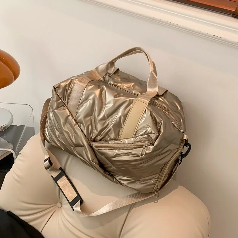 Winter Style Glossy PU Large Hand Tote Bags Multiple Pockets Large Capacity Casual Travel Bags Fashion Simple Versatile 250408