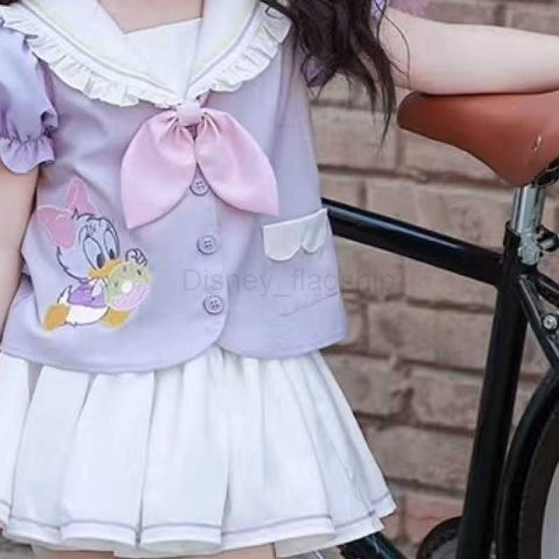 Disney Girl Donald Duck Sailor Set Summer Cute College Style JK Pong Skirt Cartoon Anime Two Piece Set TrendyXJ250409