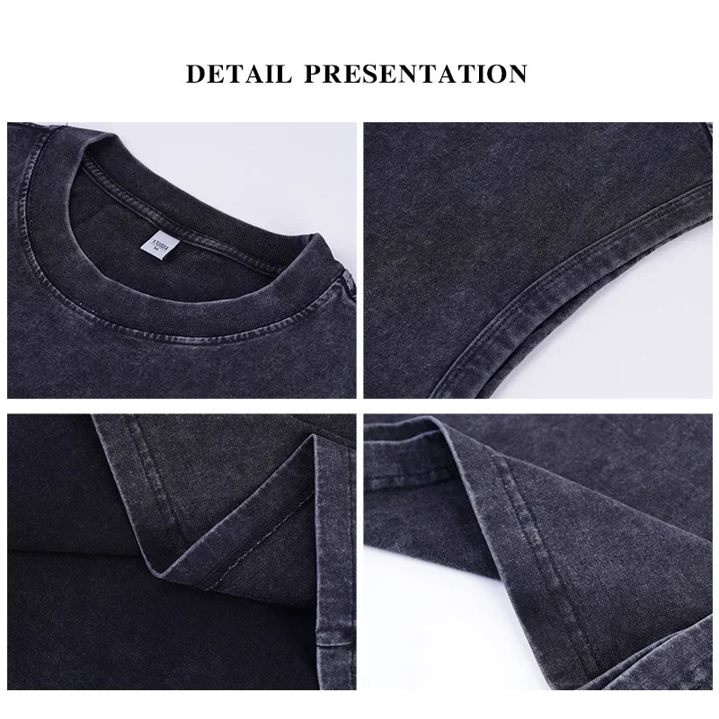 Mens vest retro wash Tshirt 100% pure cotton top summer casual sleeveless street black loose womens 250409
