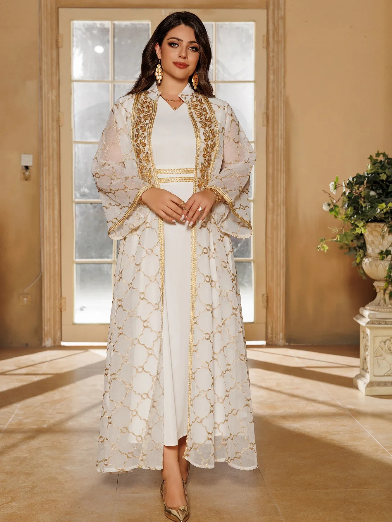 Abaya dress set for Eid al Fitr 2 pieces suitable female Muslim y cardigan long robe Ramadan Morocco Dubai Abayas Kaftan Vestidos 250409